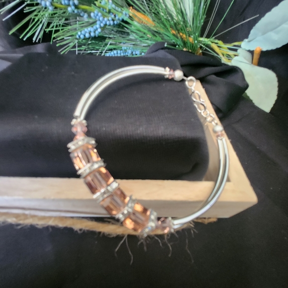 925 Silver & Austrian Crystal Bangle Bracelet - Picture 5 of 7